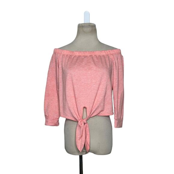 Vernacular pink 3/4 sleeves off shoulder crop top size Large - Picture 9 of 10